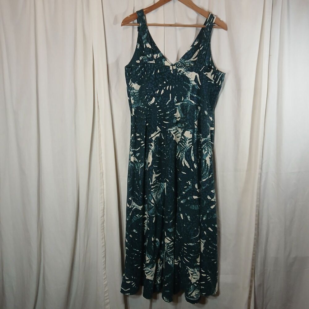 Chaps Ralph Lauren Blue Tropical Boho Maxi Dress LG V-Neck Cotton Knit - Picture 3 of 9